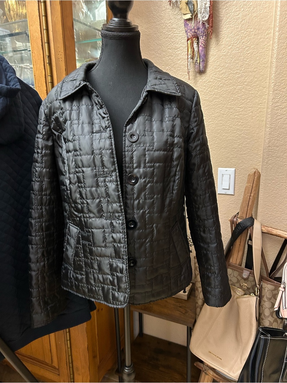 Briggs New York Black Quilted Button-Front Puffer Jacket
